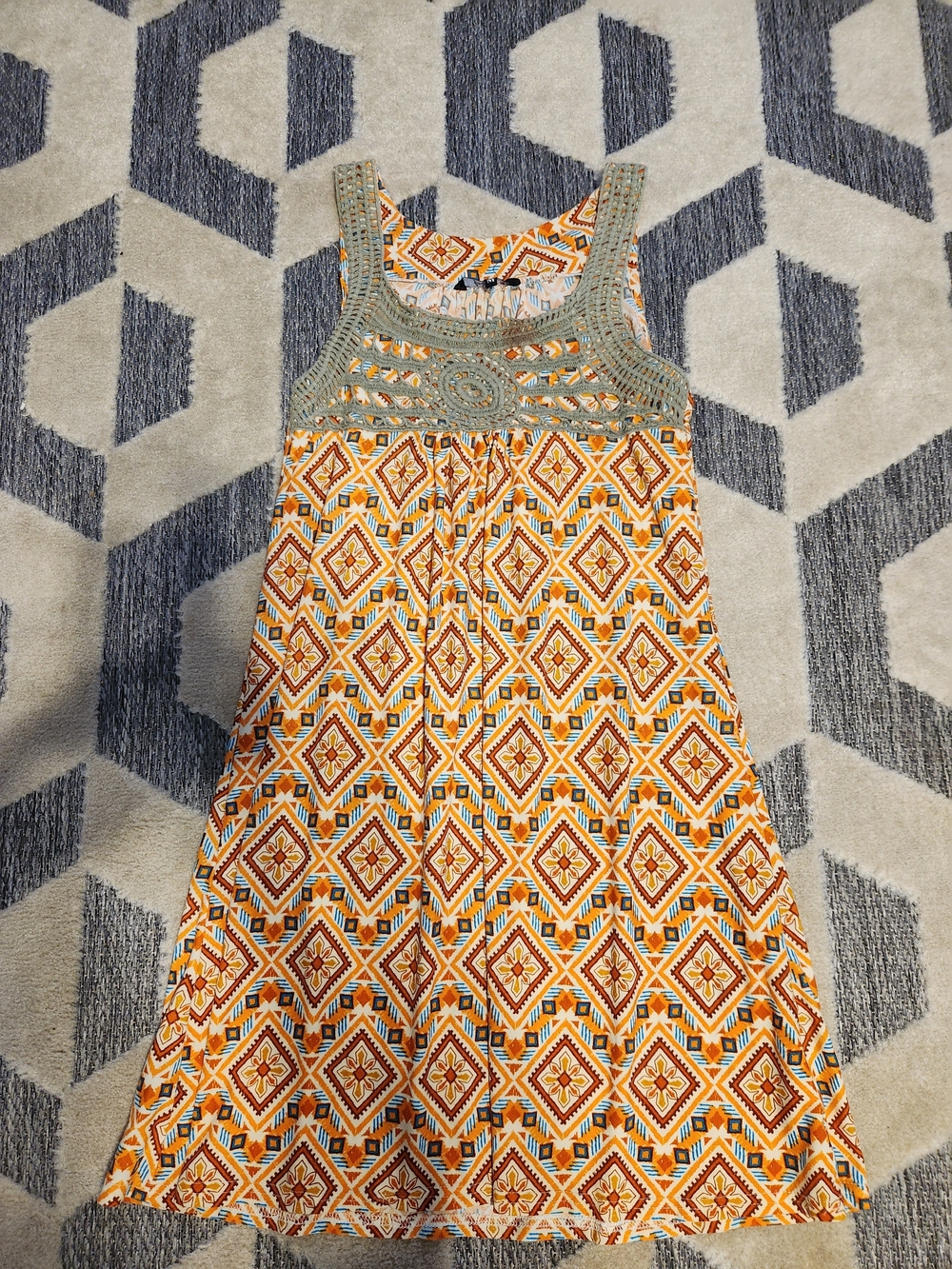 Just Love Orange Geometric Crochet Yoke Sundress